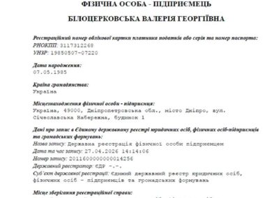 Витяг з Єдиного державного реєстру (ФОП Білоцерковська В.Г.)