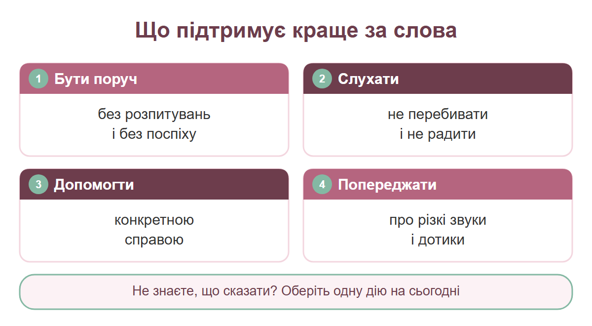Чотири способи підтримати ветерана: бути поруч, слухати, допомогти ділом, попереджати про звуки й дотики