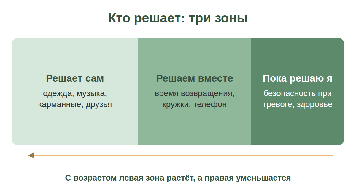 Три зоны ответственности подростка: решает сам, решаем вместе, пока решают родители
