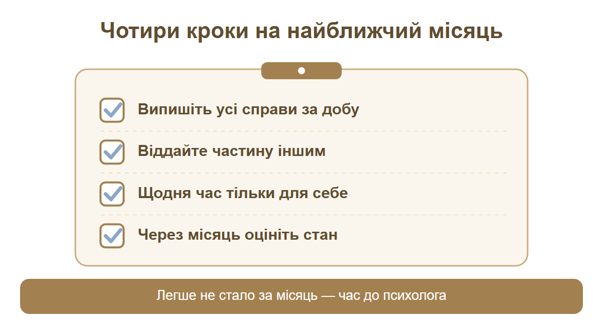 Чотири кроки при вигоранні в декреті: випишіть справи, віддайте частину, щодня час для себе, через місяць оцініть стан